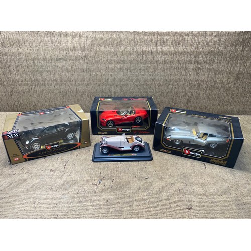 1307 - Collection of burago model cars including: Jaguar, Volkswagen and Mercedes.