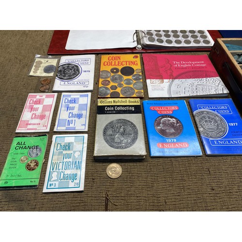 1065 - Large quantity of coins (Two Folders) including half silver and a coin collectors box full of mixed ... 