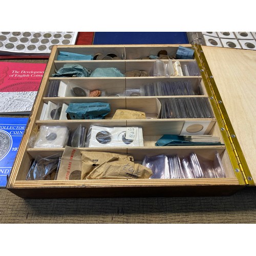 1065 - Large quantity of coins (Two Folders) including half silver and a coin collectors box full of mixed ... 