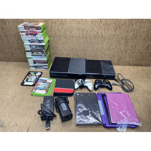 1342 - XBOX one and XBOX 360 with a selection of games (some missing).