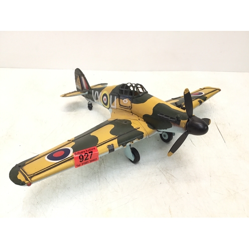 927 - Vintage metal WW2 plane with moving propellor