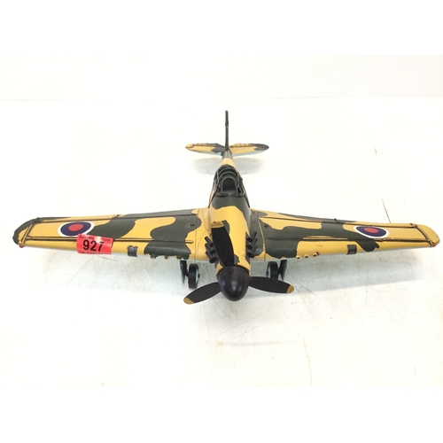 927 - Vintage metal WW2 plane with moving propellor