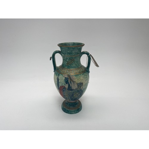 1349 - Vintage handmade ancient style ceramic garden grecian amphora twin handle urn vase.