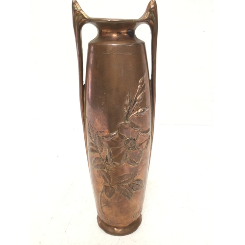 939 - Antique Art Nouveau Bronze/coppered brass Flower Vase Floral Woman Design Jugendstil 24cm