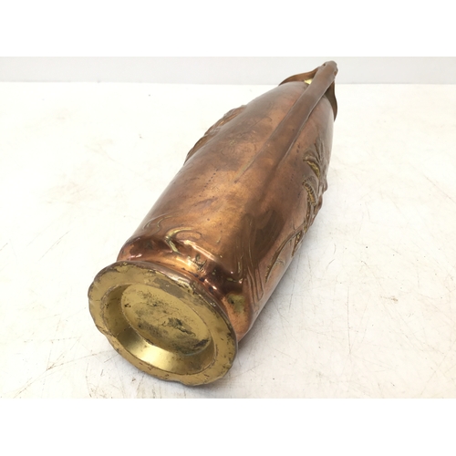 939 - Antique Art Nouveau Bronze/coppered brass Flower Vase Floral Woman Design Jugendstil 24cm