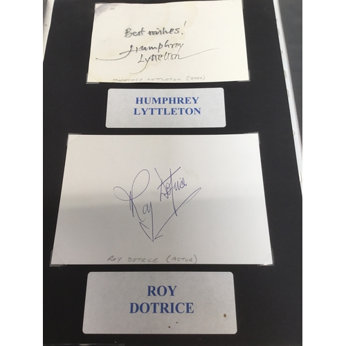 956 - A collection of 10 autographs mainly actors including jazz musician Humphrey Lyttleton