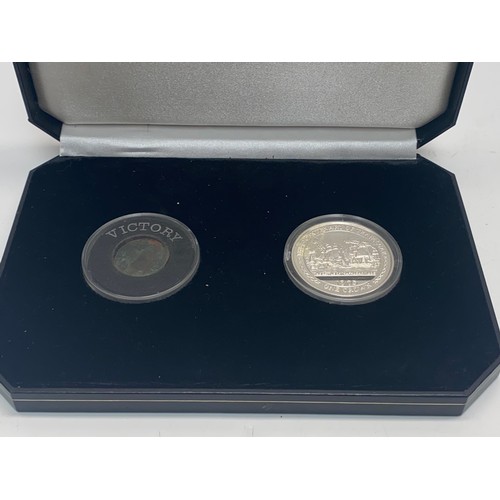 958 - Pobjoy Mint Bicentenary Of Trafalgar Silver Proof Crown and HMS Victory Coin.