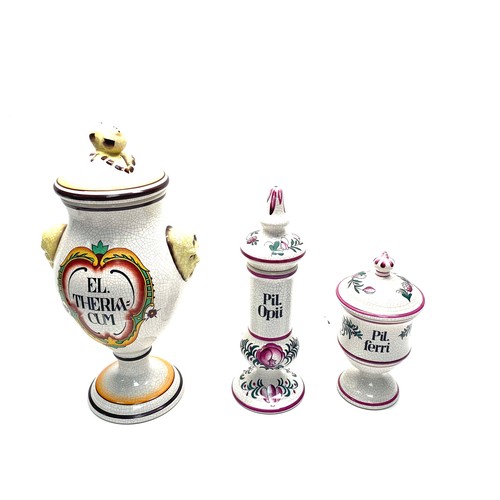 975 - set of 3 vintage herr fayence apothecary jars tallest one is 30cm.