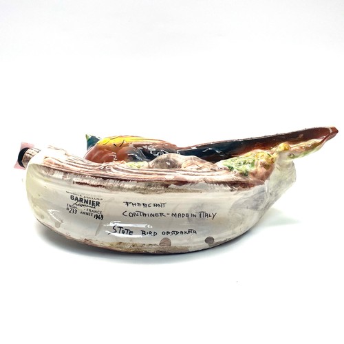 980 - vintage pheasant decanter, vintage ceramic figural garnier liquor bottle, 1969 ceramic pheasant bird... 
