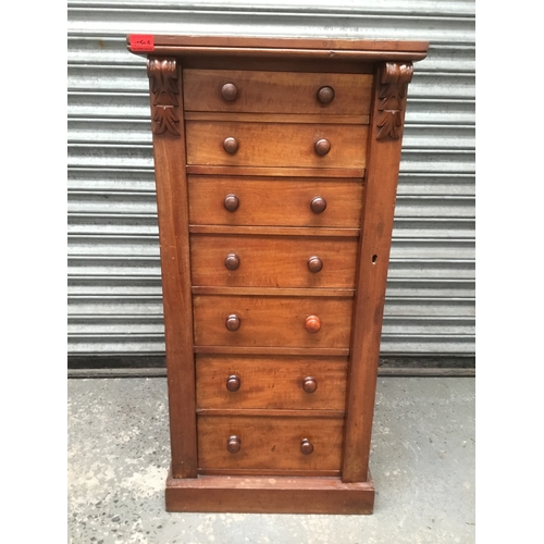 1050B - Victorian Large walnut burr 7 Drawer Wellington Chest