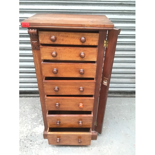 1050B - Victorian Large walnut burr 7 Drawer Wellington Chest