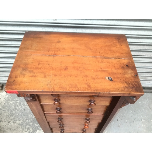 1050B - Victorian Large walnut burr 7 Drawer Wellington Chest