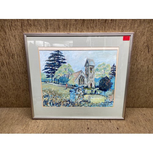 1013B - Framed Water Colour of a Chapel In Wales By Welsh Artist Olwen Hughes MBE.