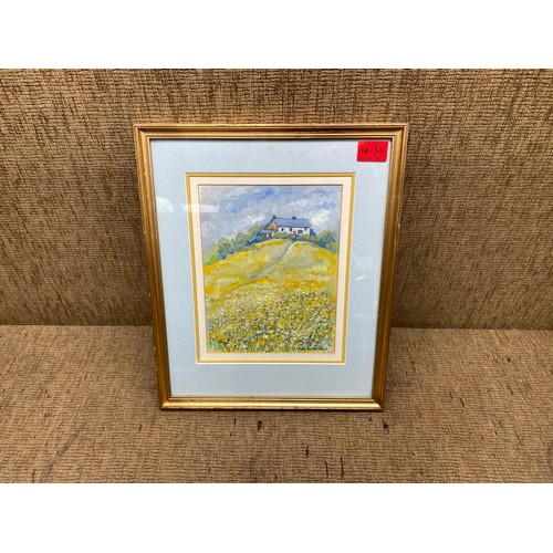 1013C - Frame Water Colour Of Daffodil Field in Conwy Wales by Welsh artist Olwen Hughes 1990 to commemorate... 
