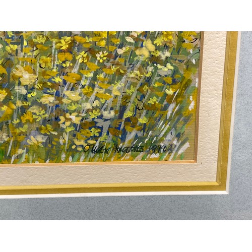 1013C - Frame Water Colour Of Daffodil Field in Conwy Wales by Welsh artist Olwen Hughes 1990 to commemorate... 
