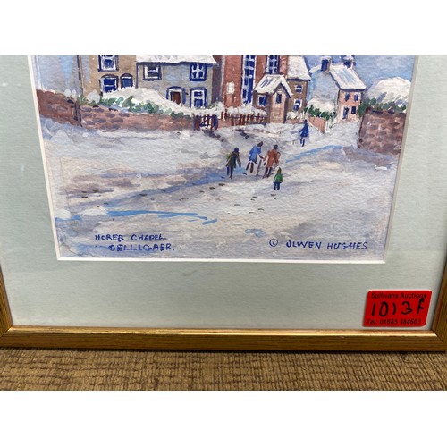 1013F - 2 framed water colours one of Horeb Chapel Oelligaer by Welsh artist Olwen hughes.