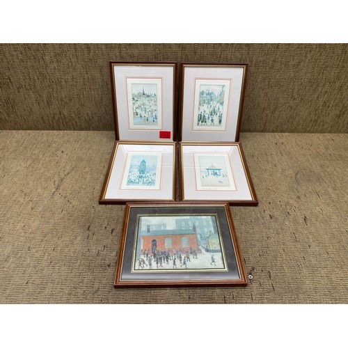 1014B - Collection of L.S. Lowry prints in frames, including: At The Seaside, A Village Square and Town Cent... 