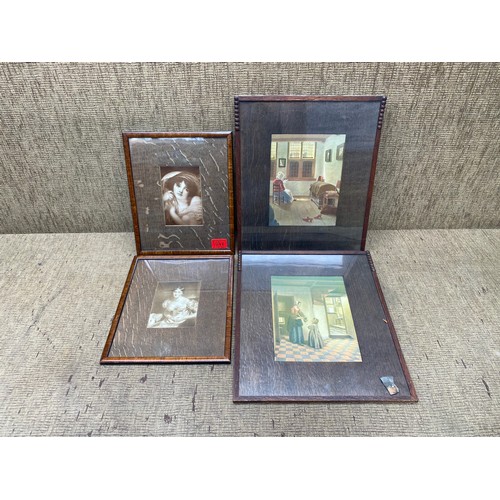 1014E - 4 vintage prints in frames, including: Head Of A Girl In Drapery by Greuze, Countess Of Blessington ... 