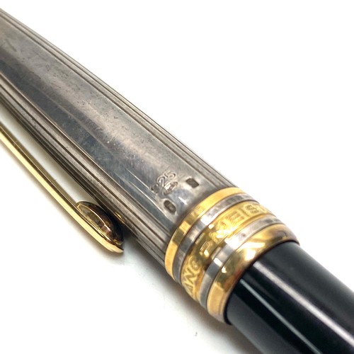 1240 - Lovely Mont Blanc Fountain Pen with 18k gold nib and 925 Germanic Silver Lid in the original case an... 