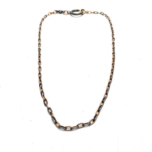 1245 - Niello Silver and Rose Gold Necklace, 11gms, 50cm. (Difficult to test without damaging the silver Ni... 