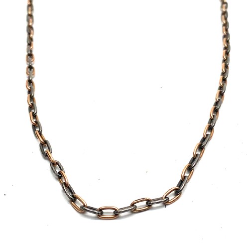 1245 - Niello Silver and Rose Gold Necklace, 11gms, 50cm. (Difficult to test without damaging the silver Ni... 