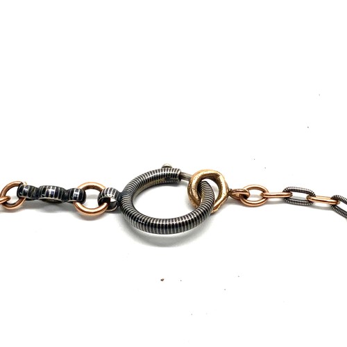 1245 - Niello Silver and Rose Gold Necklace, 11gms, 50cm. (Difficult to test without damaging the silver Ni... 