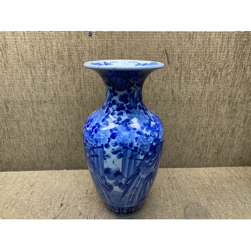 1388B - Gorgeous Chinese Blue and White porcelain vase featuring Peacock with a lovely backdrop 46cm.