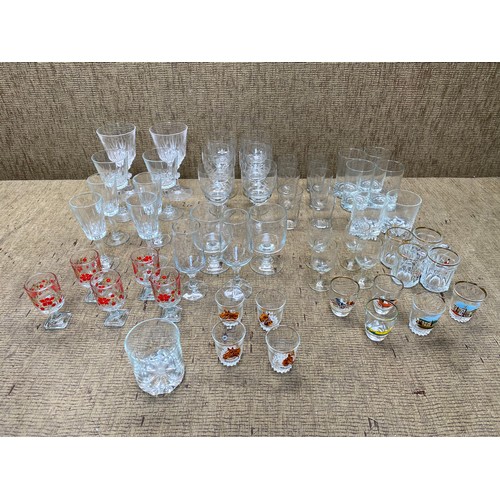 56 - Selection of glasses including: Shot glasses.