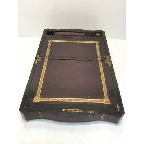 839 - Antique burr walnut writing slope with mother of pearl inlay