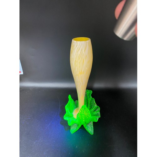 806 - A selection Glass ornaments, including a paperweight and a uranium glass posy vase (leaf chipped)