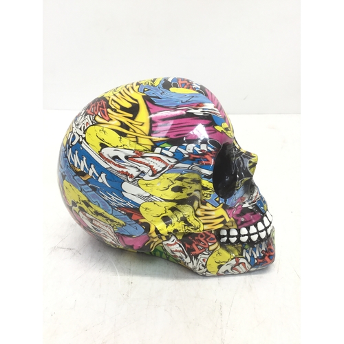 858 - Pop Art Skull ornament, also referred to as a Graffiti Skull 15cm x 18cm