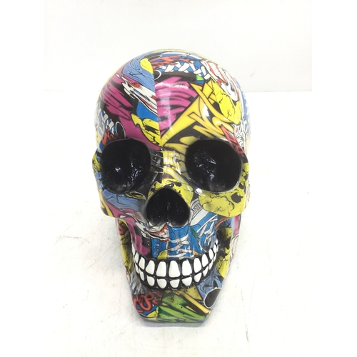 858 - Pop Art Skull ornament, also referred to as a Graffiti Skull 15cm x 18cm