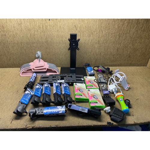 264 - mixed items, including extension leads, Polaroid camera and TV stand.