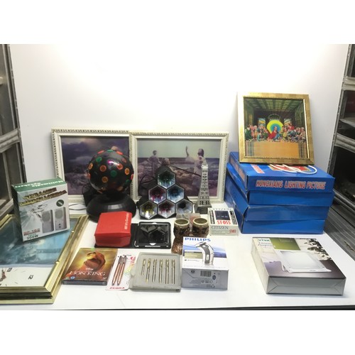 252 - Mixed items including light up religious pictures, disco lights And an IPad