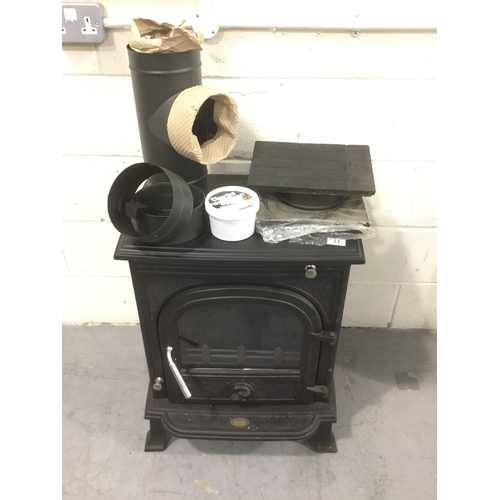 11 - Clarke Richmond cast iron log burner with flue top (unused)
