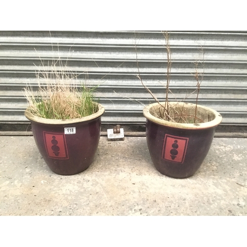 118 - Two purple ceramic glazed planters 26cm