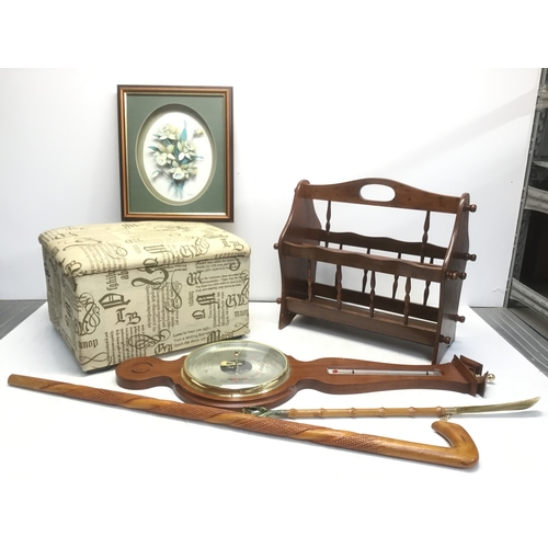 388 - Iced items including barometer, magazine rack and walking stick