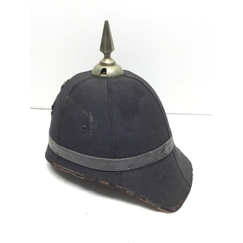 834 - Early Newport Borough police custodian helmet with cork and basket weave interior