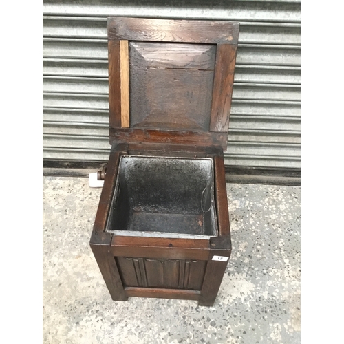 15 - Arts and crafts oak framed coal box 38cm x 46cm