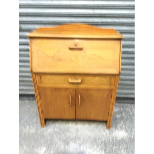 24 - Solid Wooden bureau with drawer and lower cupboard