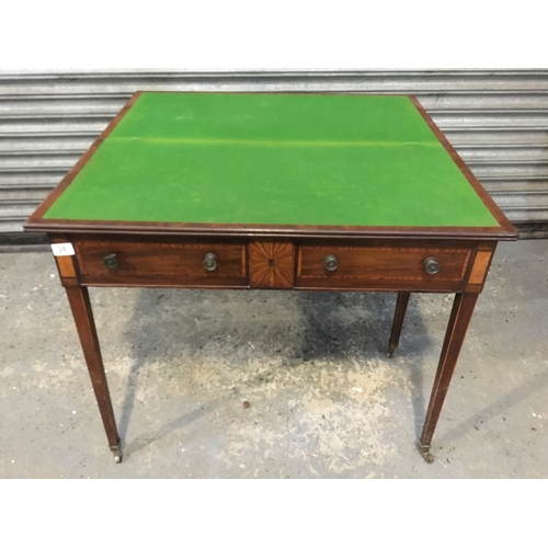 28 - Art deco 1920s folding card table with inlaid mahogany 91cm x 45cm