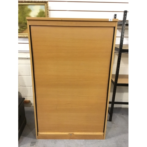 34 - Tambour front wooden storage cabinet 100cm x 165cm