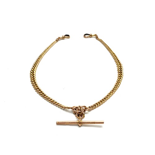 1196 - 9ct rose gold double chain Prince Albert fob watch chain with T bar. 33g
