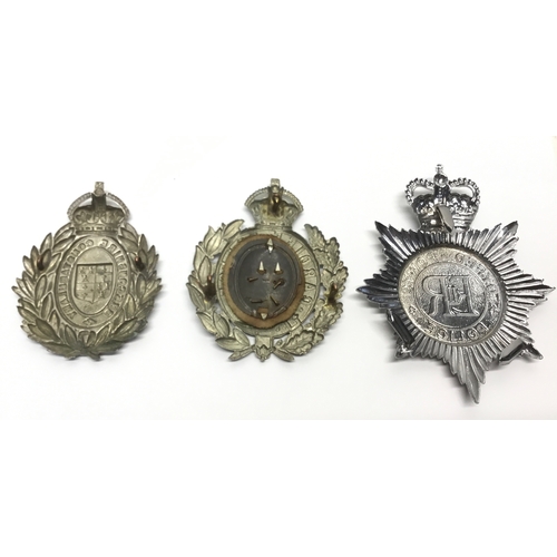 823 - Three vintage police cap badges including Dyfed, Cardiff and Breconshire