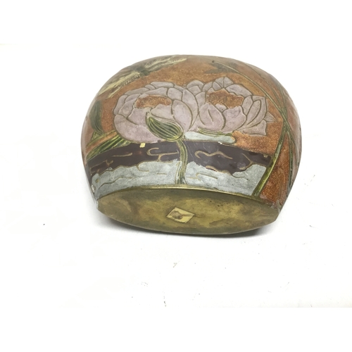 845 - Vintage Art Nouveau brass cloisonné butterfly vase 11cm