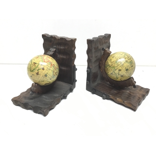 980 - Spanish rustic globe bookends hand carved