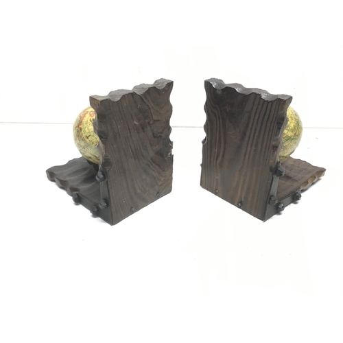 980 - Spanish rustic globe bookends hand carved