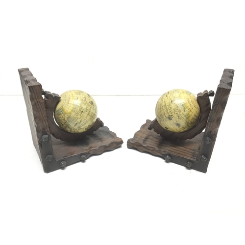 980 - Spanish rustic globe bookends hand carved