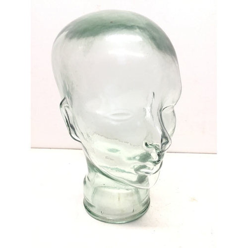 981 - Vintage Glass Mannequin Head in Aqua Blue-Green 29cm