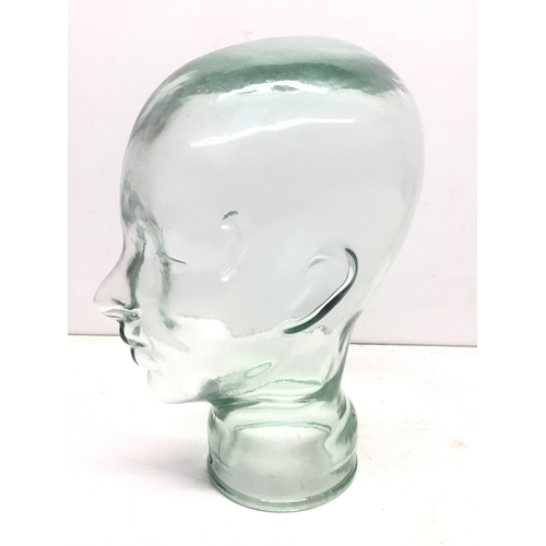 981 - Vintage Glass Mannequin Head in Aqua Blue-Green 29cm